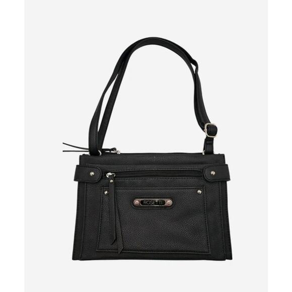 Rosetti Crossbody Purse Handbag Black Multiple Pockets Adjustable Strap 10x7x2 - Picture 1 of 16